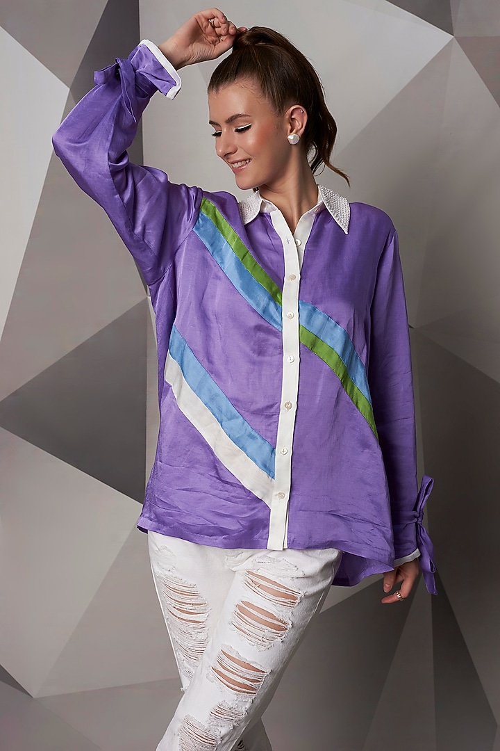 Lavender Satin Linen Casual Shirt by Wendell Rodricks at Pernia's Pop Up Shop