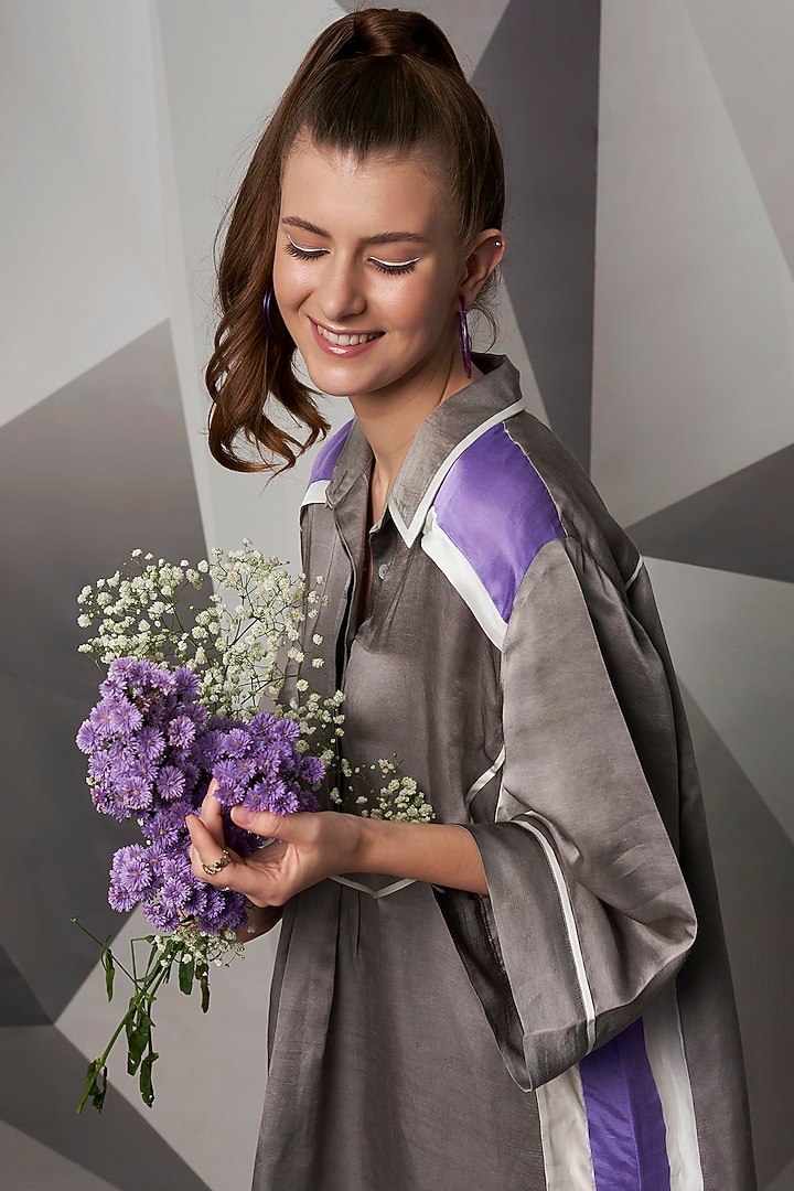 Grey Satin Linen Summer Dress by Wendell Rodricks at Pernia's Pop Up Shop
