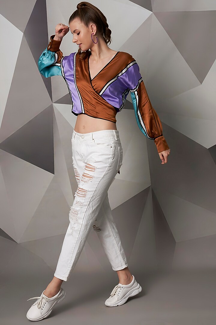 Multi-Colored Modal Satin Top by Wendell Rodricks at Pernia's Pop Up Shop