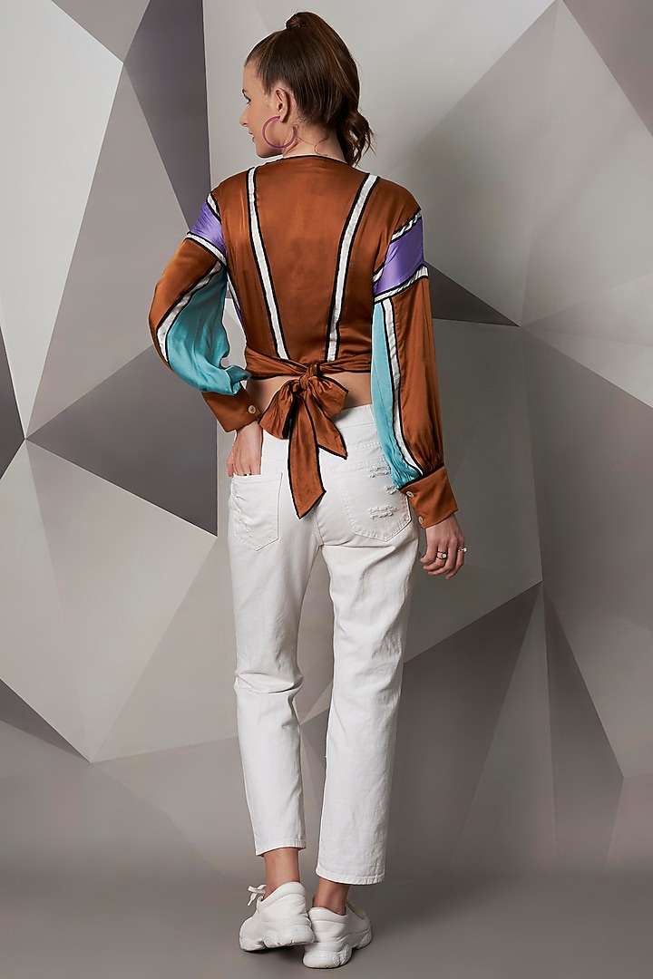 Multi-Colored Modal Satin Top by Wendell Rodricks at Pernia's Pop Up Shop