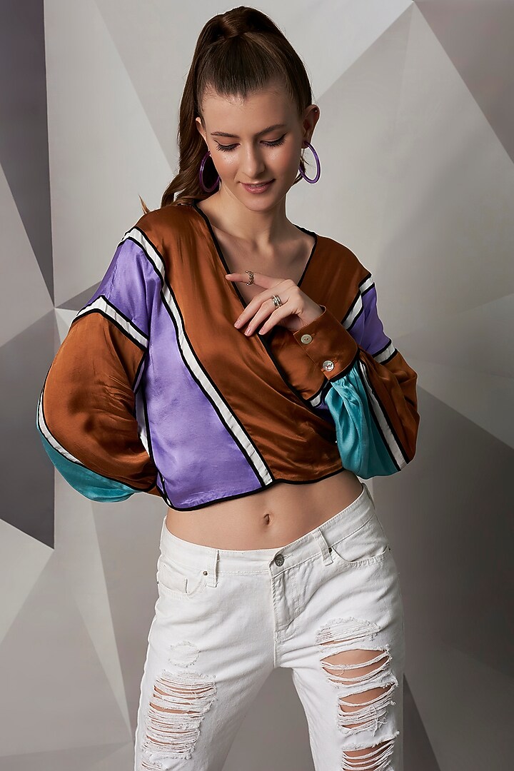 Multi-Colored Modal Satin Top by Wendell Rodricks at Pernia's Pop Up Shop