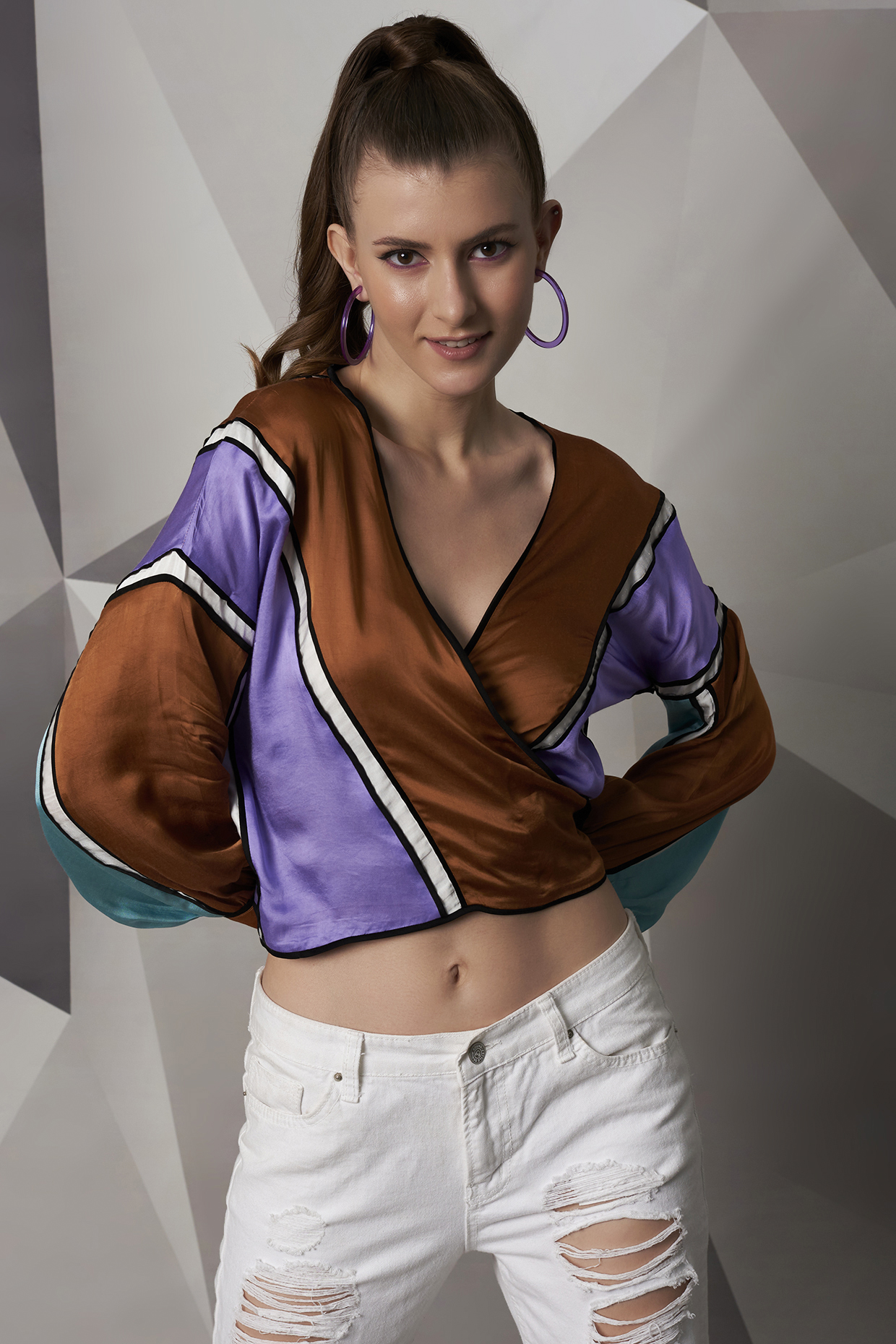 Multi-Colored Modal Satin Top by Wendell Rodricks at Pernia's Pop Up Shop