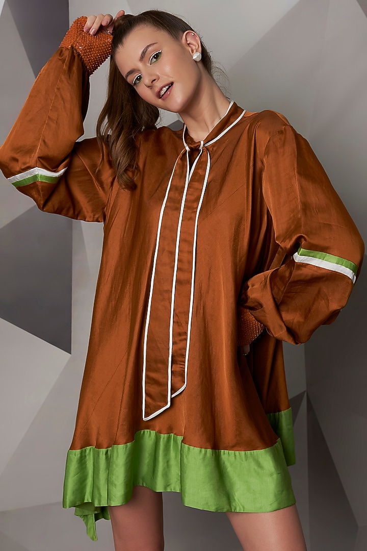 Rust Tie-up Mini Summer Dress by Wendell Rodricks at Pernia's Pop Up Shop