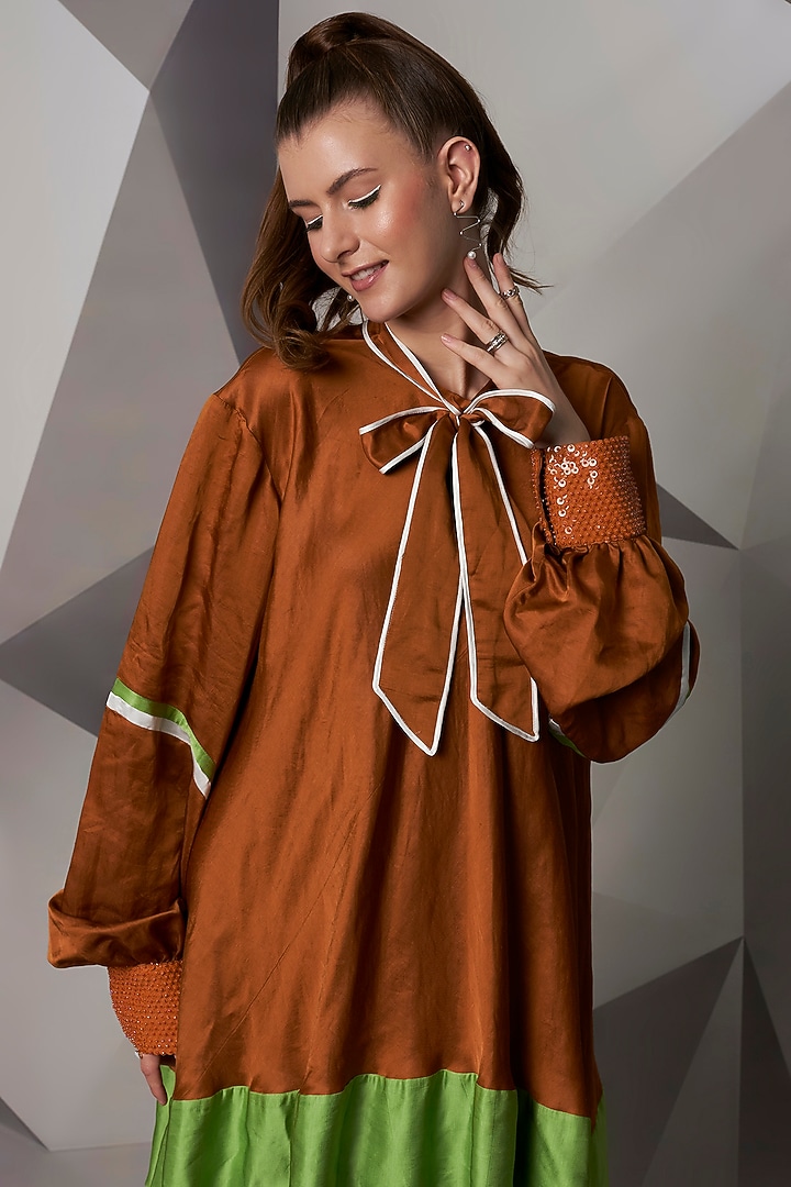 Rust Tie-up Mini Summer Dress by Wendell Rodricks at Pernia's Pop Up Shop