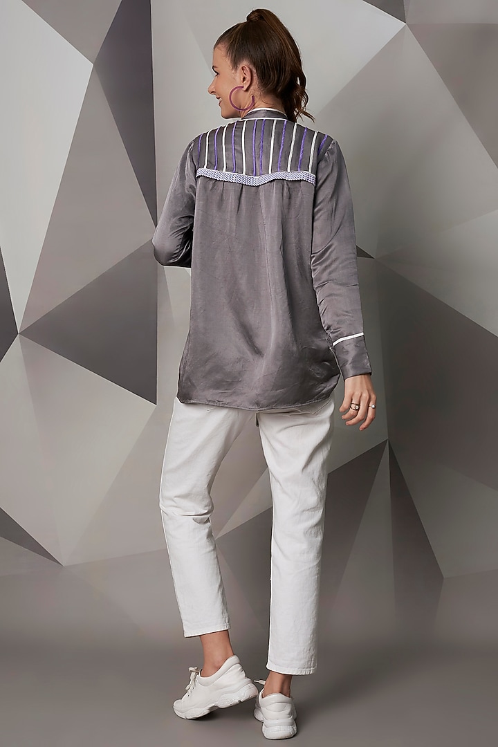 Grey Satin Linen Tie-up Top by Wendell Rodricks at Pernia's Pop Up Shop