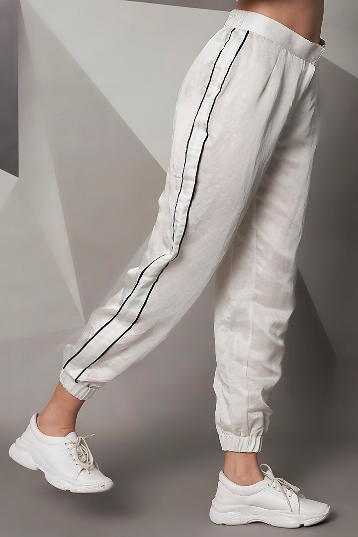 Grey & White Satin Linen Co-Ord Set by Wendell Rodricks at Pernia's Pop Up Shop