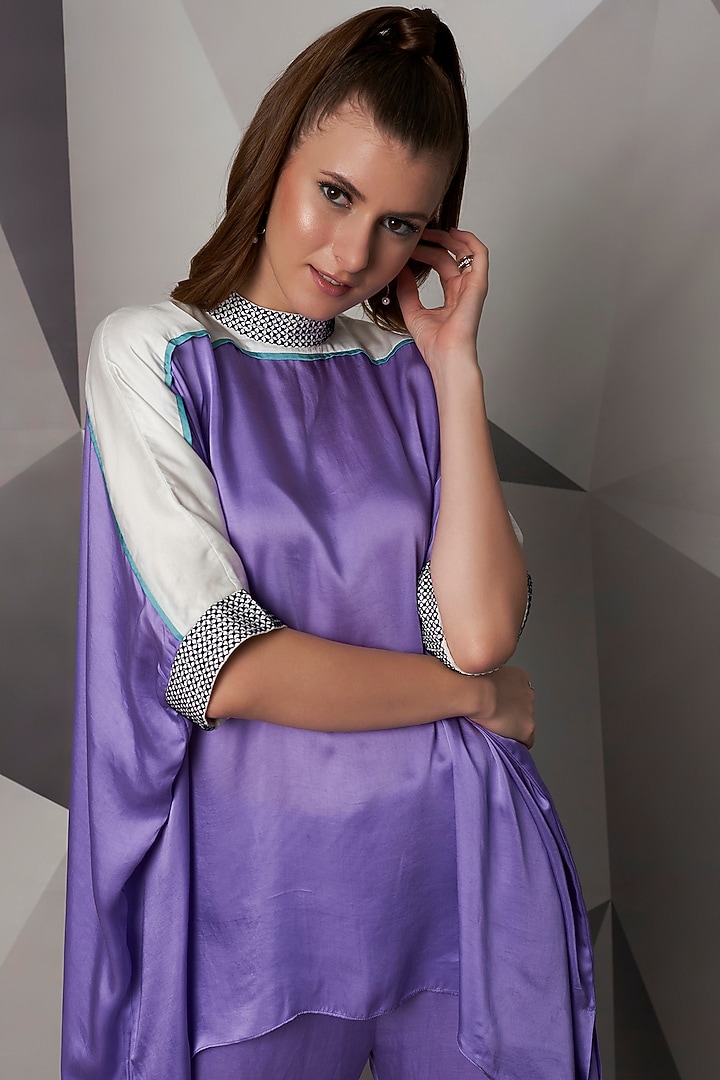 Lavender Modal Satin Co-Ord Set by Wendell Rodricks at Pernia's Pop Up Shop