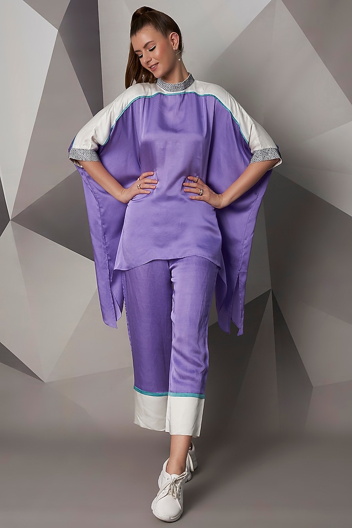 Lavender Satin Linen Pants by Wendell Rodricks at Pernia's Pop Up Shop