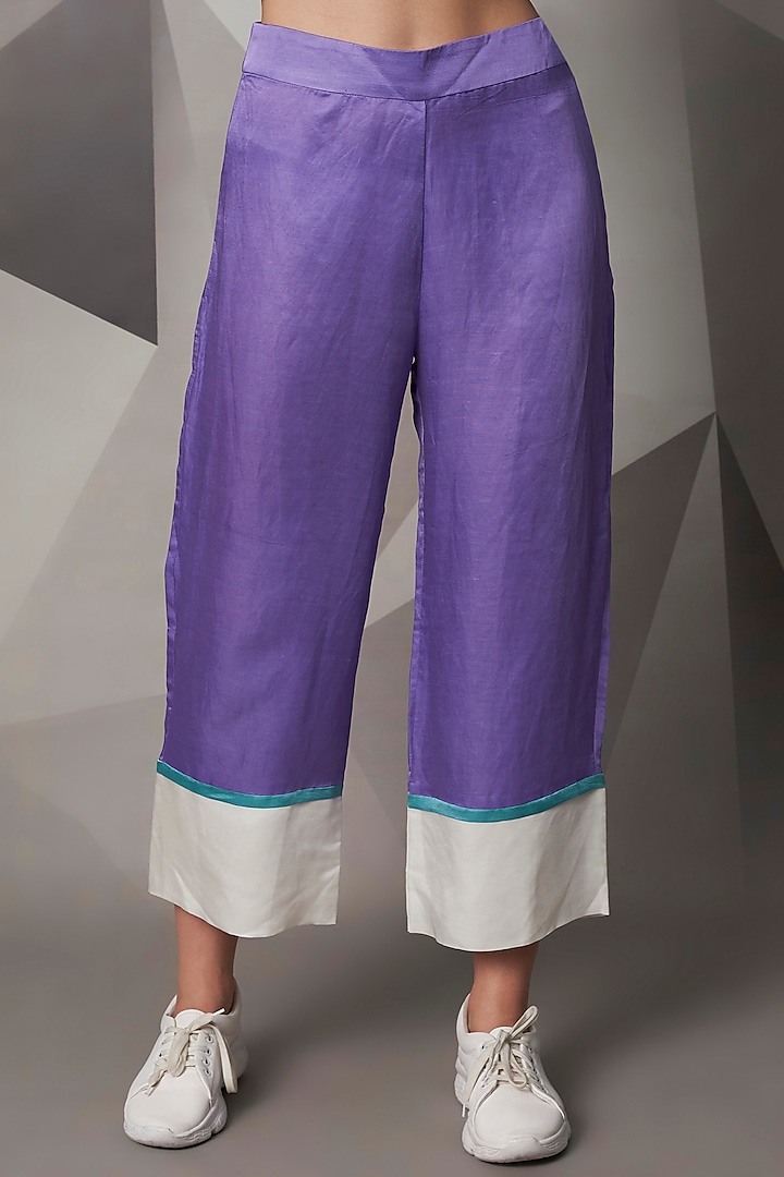 Lavender Satin Linen Pants by Wendell Rodricks