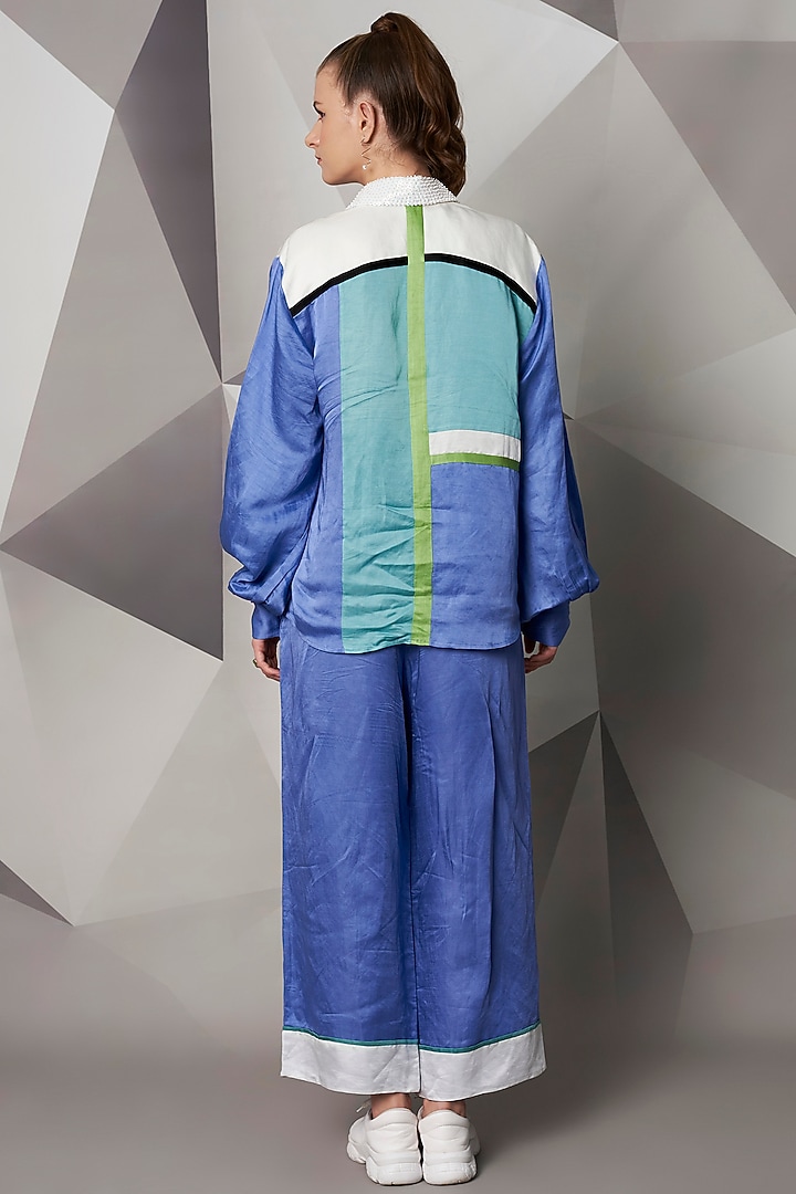 Bluish Purple Satin Linen Pants by Wendell Rodricks at Pernia's Pop Up Shop