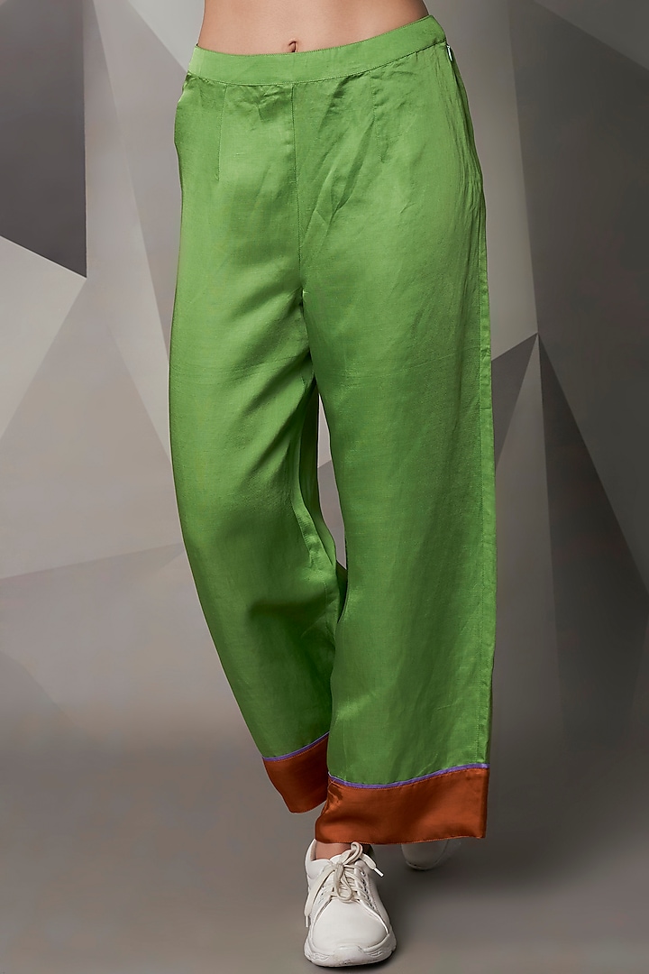 Green Pants With Rust Patch Work by Wendell Rodricks
