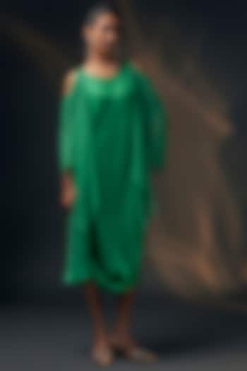 Green Bamberg Satin & Chiffon Cowl Dress by Wendell Rodricks at Pernia's Pop Up Shop