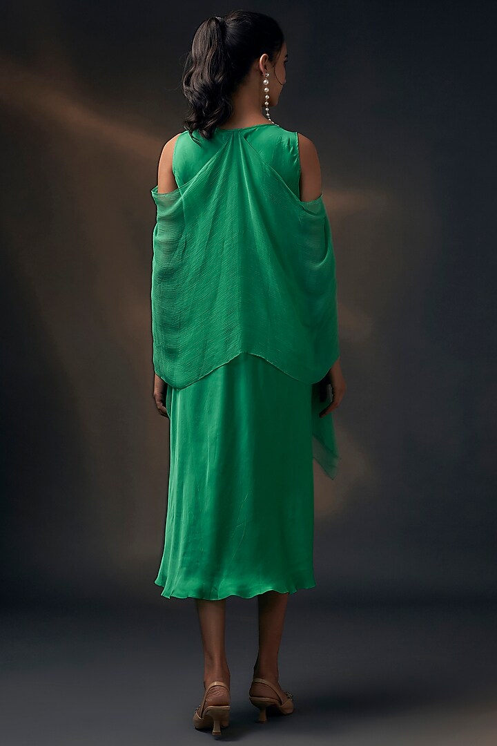 Green Bamberg Satin & Chiffon Cowl Vacation Dress by Wendell Rodricks at Pernia's Pop Up Shop