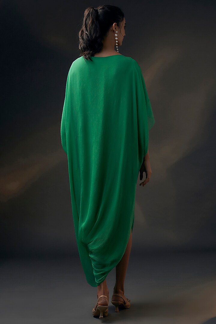 Green Bamberg Satin & Chiffon Jumpsuit With Inner by Wendell Rodricks at Pernia's Pop Up Shop