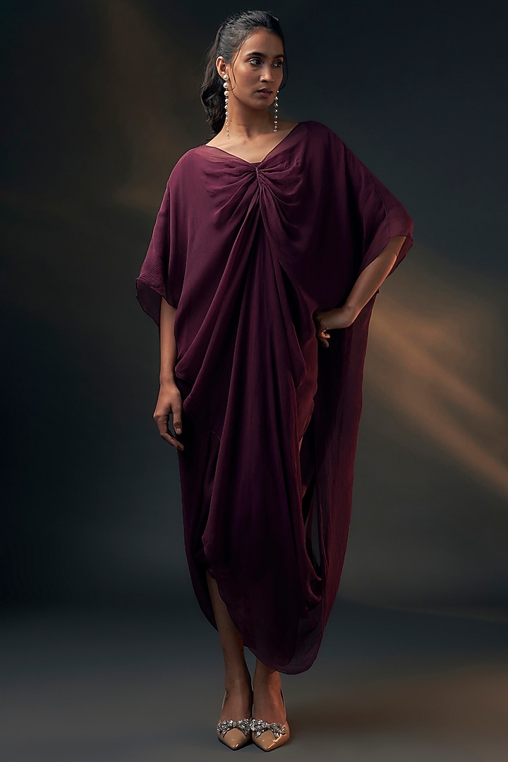 Aubergine Bamberg Satin & Chiffon Jumpsuit With Inner by Wendell Rodricks at Pernia's Pop Up Shop