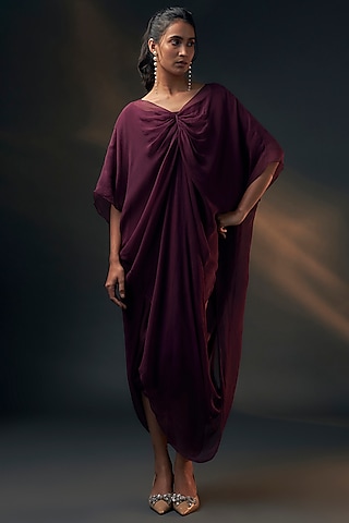 Aubergine Bamberg Satin & Chiffon Jumpsuit With Inner by Wendell Rodricks