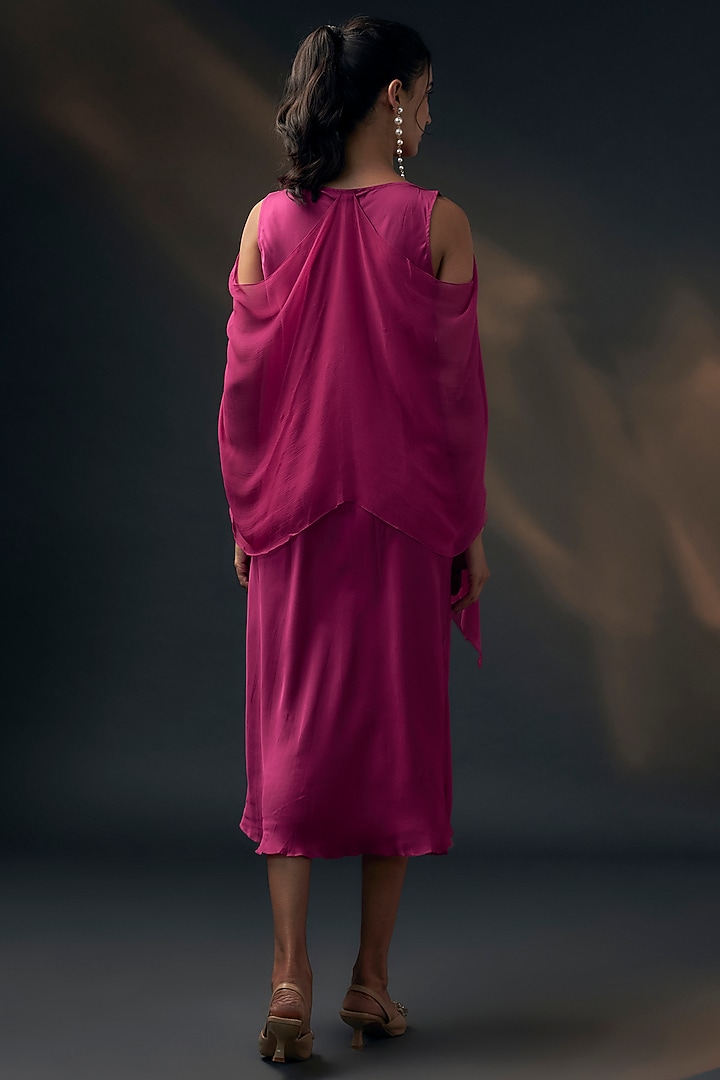 Pink Bamberg Satin & Chiffon Cowl Vacation Dress by Wendell Rodricks at Pernia's Pop Up Shop