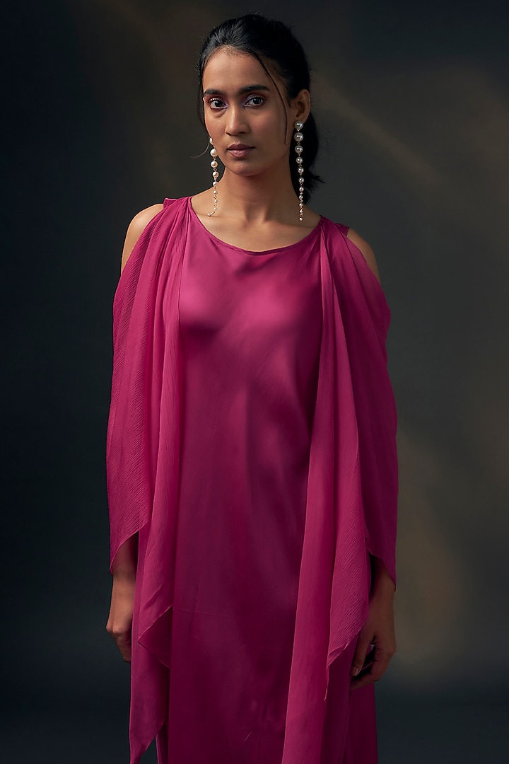 Pink Bamberg Satin & Chiffon Cowl Vacation Dress by Wendell Rodricks at Pernia's Pop Up Shop