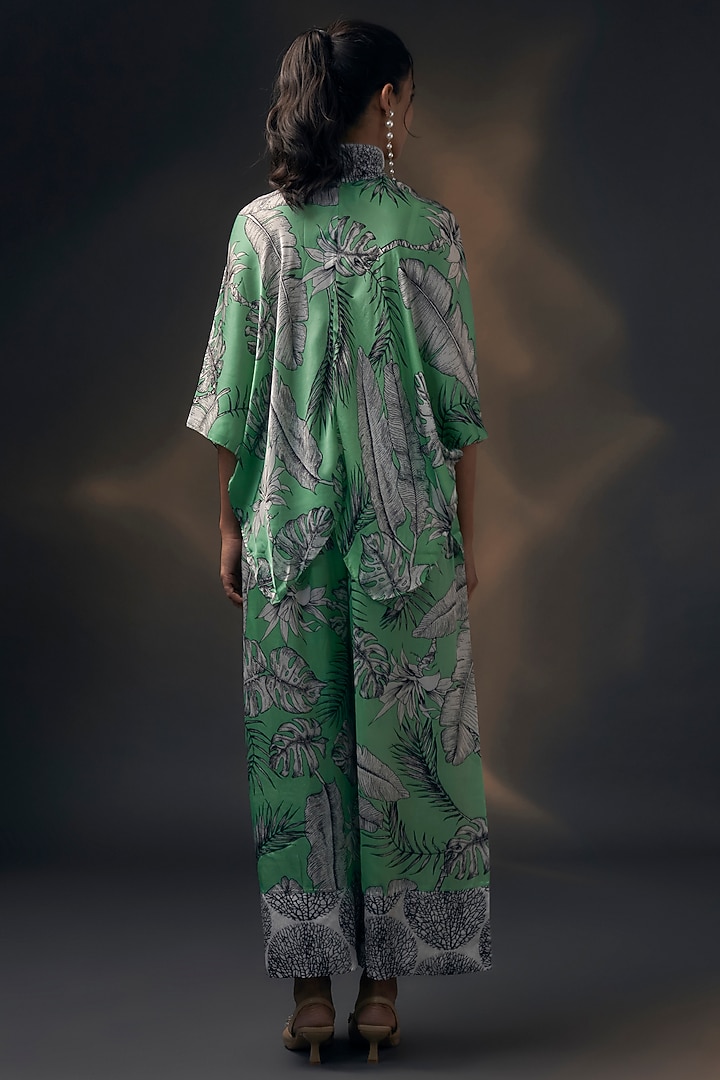 Mint Green Bamberg Satin Printed Co-Ord Set by Wendell Rodricks at Pernia's Pop Up Shop