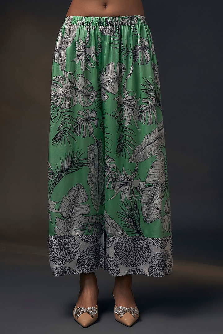 Mint Green Bamberg Satin Printed Co-Ord Set by Wendell Rodricks at Pernia's Pop Up Shop