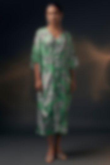 Mint Green Bamberg Satin Printed Kaftan by Wendell Rodricks at Pernia's Pop Up Shop