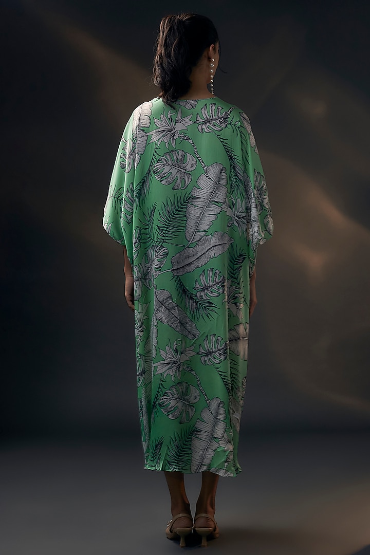 Mint Green Bamberg Satin Printed Kaftan by Wendell Rodricks at Pernia's Pop Up Shop