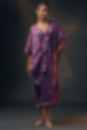 Aubergine Green Bamberg Satin Printed Kaftan by Wendell Rodricks at Pernia's Pop Up Shop