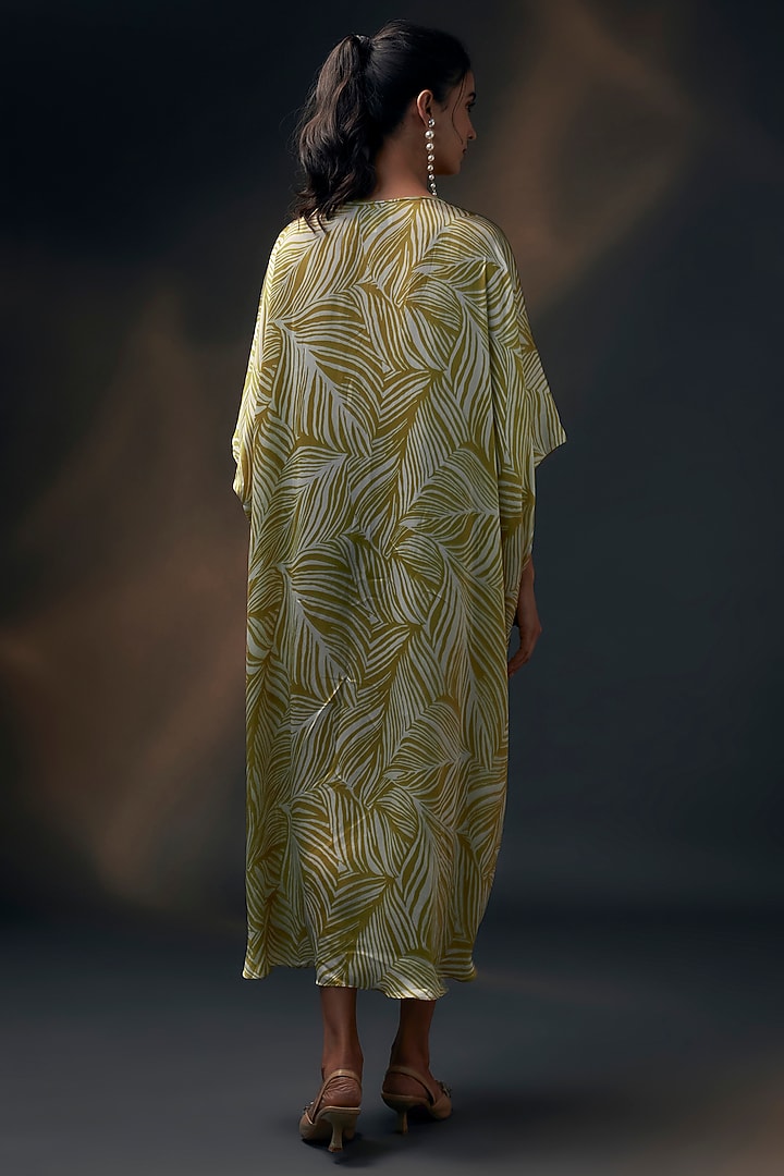 Mustard & Off-White Bamberg Satin Printed Kaftan by Wendell Rodricks at Pernia's Pop Up Shop