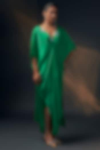 Green Bamberg Satin Kaftan by Wendell Rodricks at Pernia's Pop Up Shop