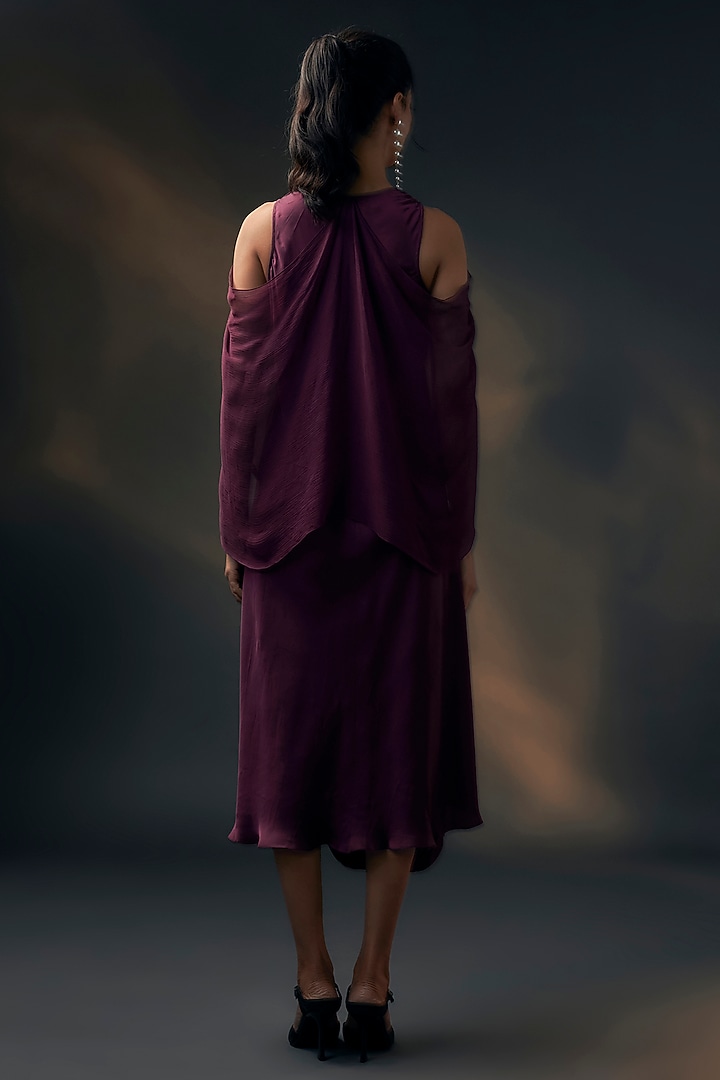Aubergine Bamberg Satin & Chiffon Cowl Vacation Dress by Wendell Rodricks at Pernia's Pop Up Shop