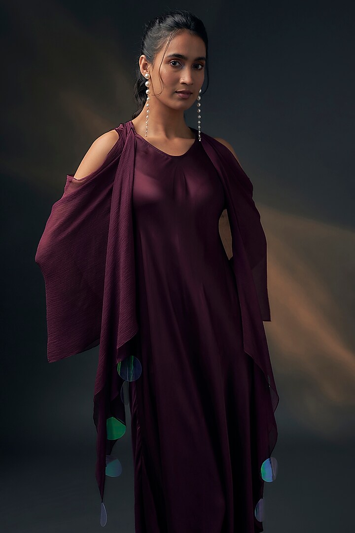 Pernia's Pop-Up Shop Women - Wendell Rodricks Aubergine Bamberg Satin & Chiffon Cowl Dress