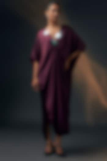 Aubergine Bamberg Satin Kaftan by Wendell Rodricks at Pernia's Pop Up Shop