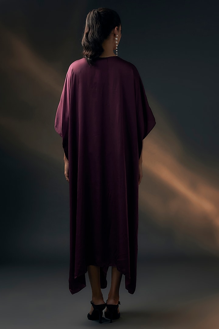 Aubergine Bamberg Satin Kaftan by Wendell Rodricks at Pernia's Pop Up Shop