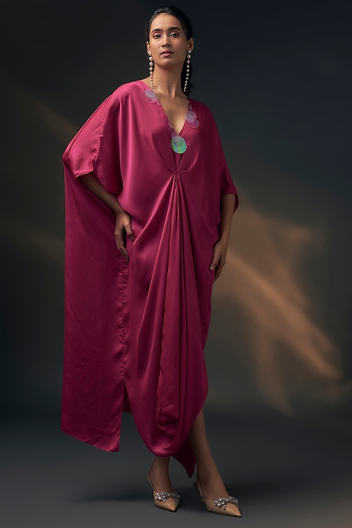 Pink Bamberg Satin Kaftan by Wendell Rodricks at Pernia's Pop Up Shop