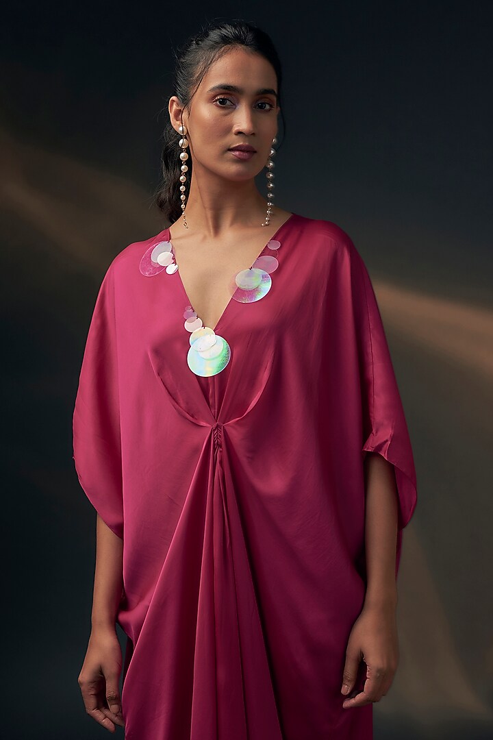 Pink Bamberg Satin Kaftan by Wendell Rodricks at Pernia's Pop Up Shop