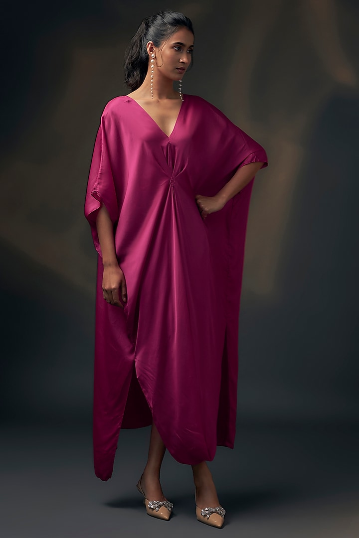 Pink Bamberg Satin Kaftan by Wendell Rodricks at Pernia's Pop Up Shop