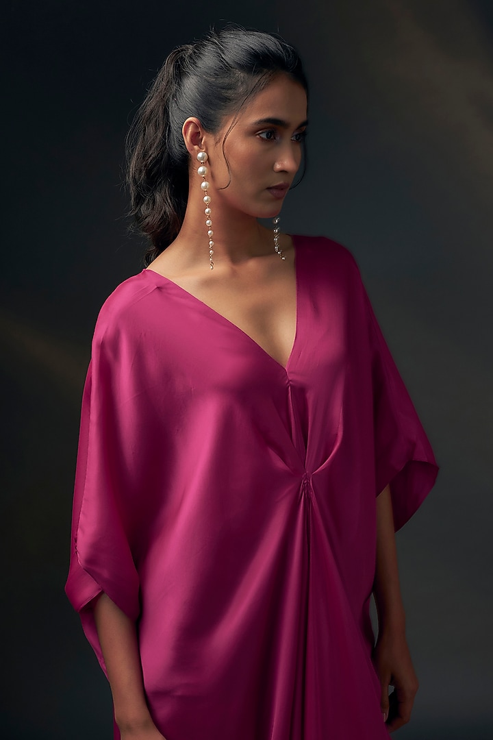 Pink Bamberg Satin Kaftan by Wendell Rodricks at Pernia's Pop Up Shop