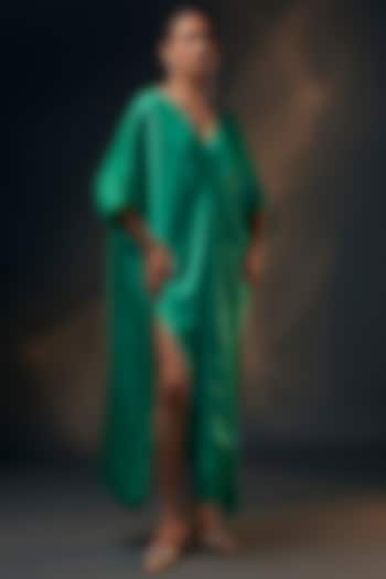 Green Bamberg Satin Kaftan by Wendell Rodricks at Pernia's Pop Up Shop