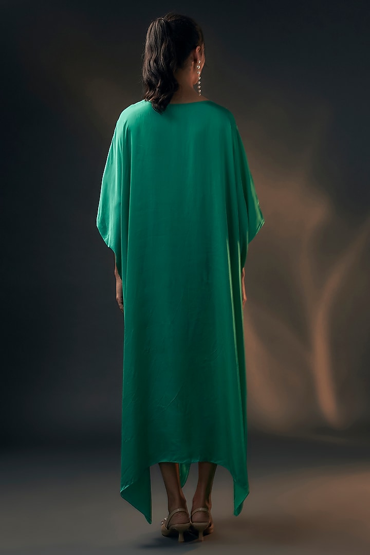 Green Bamberg Satin Kaftan by Wendell Rodricks at Pernia's Pop Up Shop