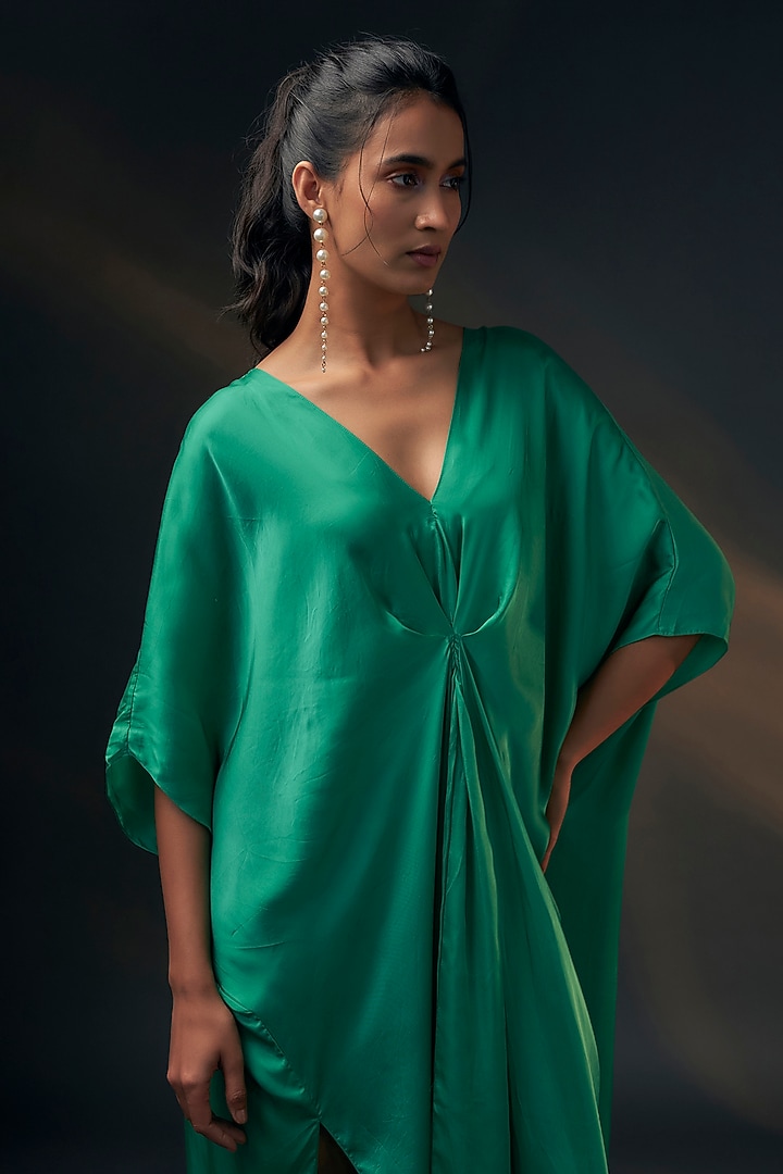 Green Bamberg Satin Kaftan by Wendell Rodricks at Pernia's Pop Up Shop