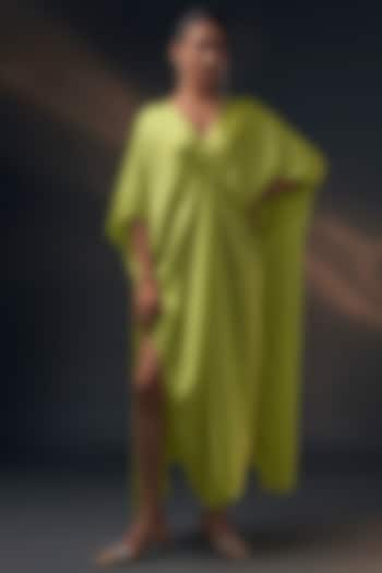 Lime Bamberg Satin Kaftan by Wendell Rodricks at Pernia's Pop Up Shop