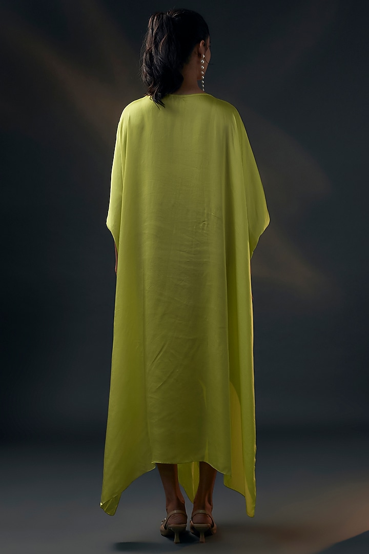 Lime Bamberg Satin Kaftan by Wendell Rodricks at Pernia's Pop Up Shop