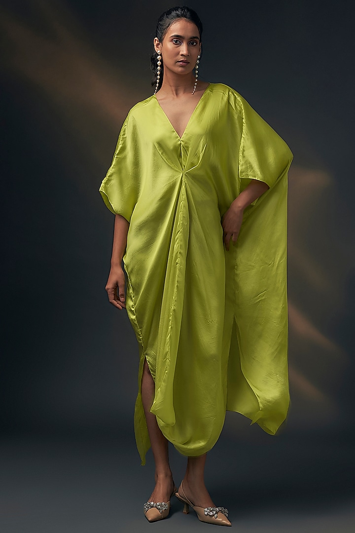 Lime Bamberg Satin Dress by Wendell Rodricks at Pernia's Pop Up Shop