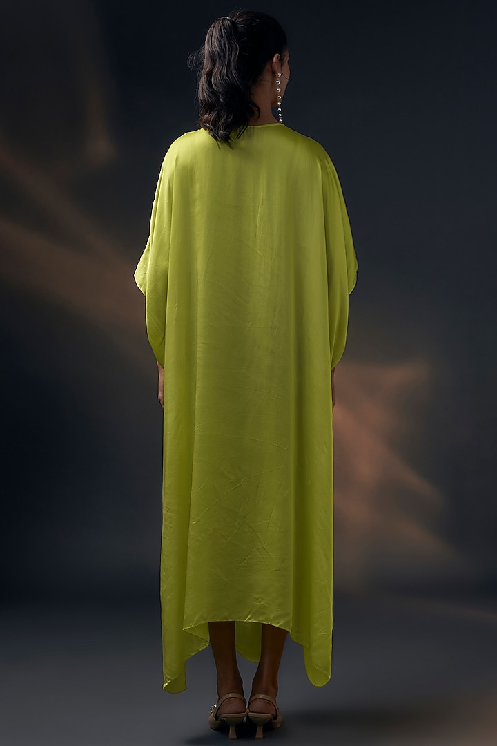 Lime Bamberg Satin Vacation Dress by Wendell Rodricks at Pernia's Pop Up Shop