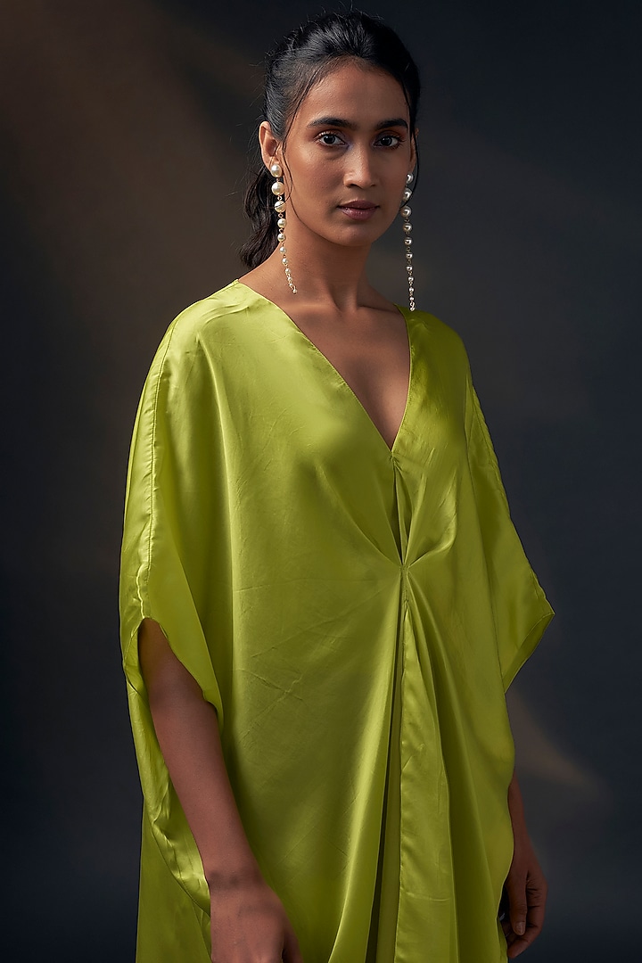Lime Bamberg Satin Vacation Dress by Wendell Rodricks at Pernia's Pop Up Shop