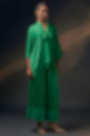 Green Bamberg Satin Co-Ord Set by Wendell Rodricks at Pernia's Pop Up Shop