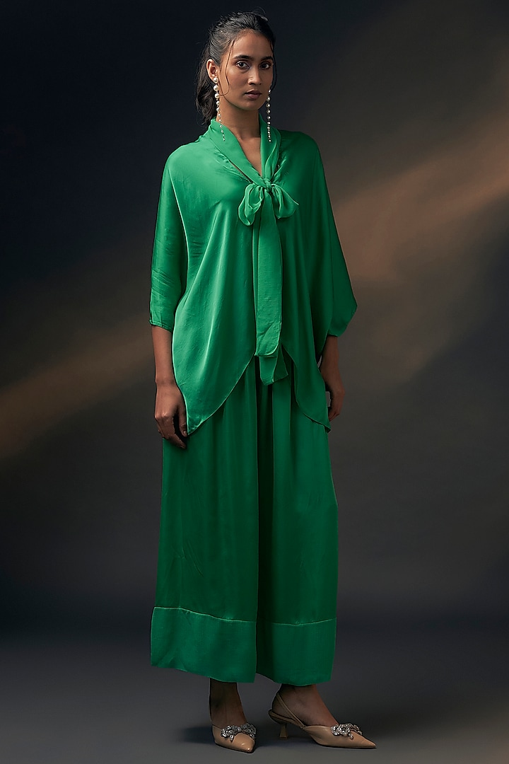 Green Bamberg Satin Co-Ord Set by Wendell Rodricks at Pernia's Pop Up Shop