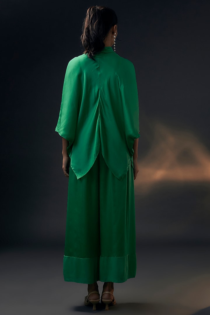 Green Bamberg Satin Co-Ord Set by Wendell Rodricks at Pernia's Pop Up Shop