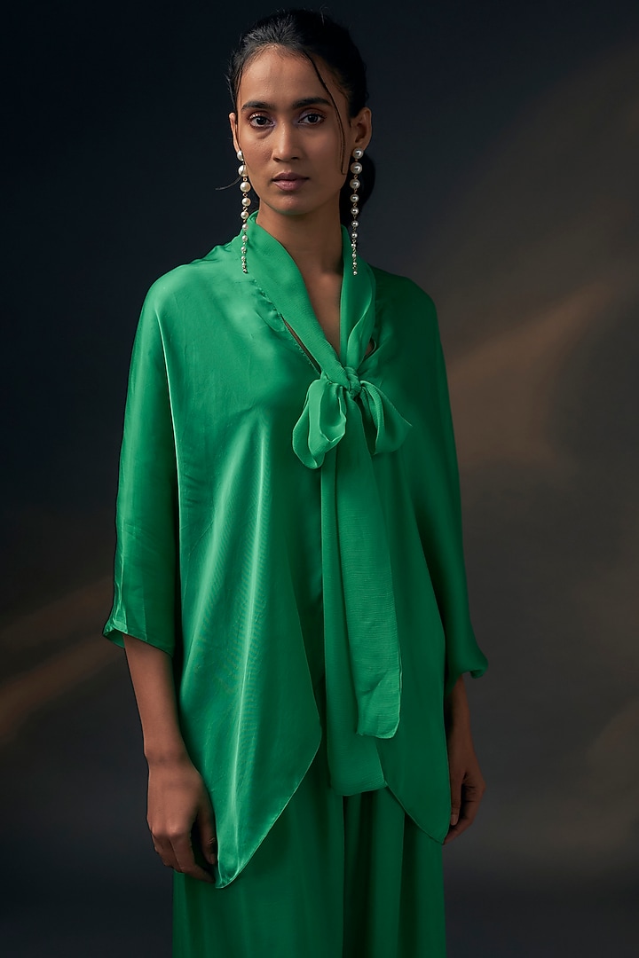 Green Bamberg Satin Co-Ord Set by Wendell Rodricks at Pernia's Pop Up Shop