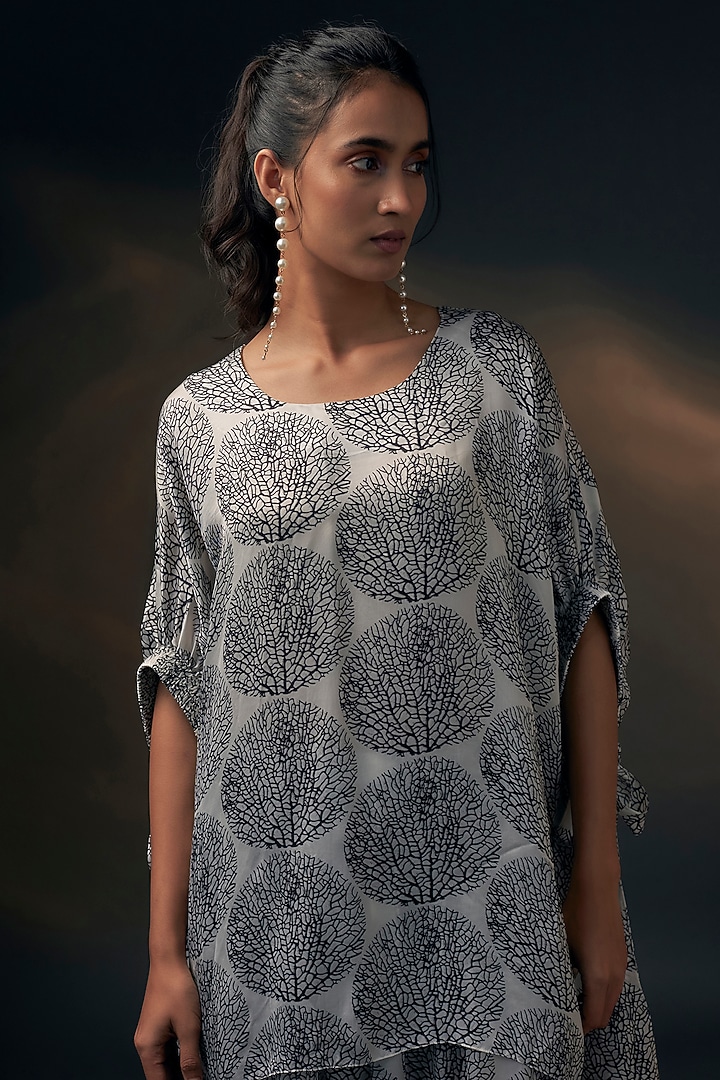 Black & White Bamberg Satin Printed Co-Ord Set by Wendell Rodricks at Pernia's Pop Up Shop